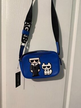 Karl Lagerfeld Royal Blue Leather Crossbody with Character Appliqués